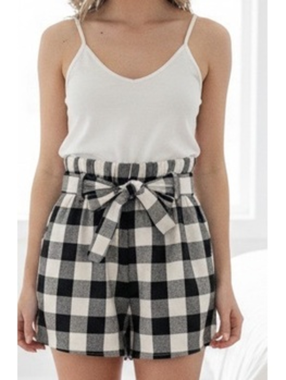 ROMWE black-and-white buffalo plaid romper, size Small US 4